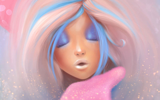 Обои картинки фото рисованное, комиксы, девушка, фон, снежинки