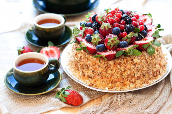 Картинка еда торты чай торт ягоды