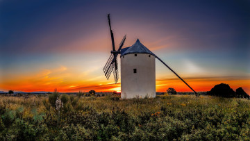 Картинка разное мельницы закат мельница луг