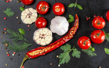 Картинка еда овощи острый перец чеснок помидоры укроп петрушка
