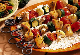 Картинка еда шашлык барбекю рис овощной