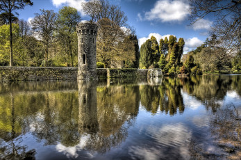 Картинка природа реки озера вода отражение башня деревья