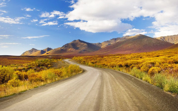 Картинка природа дороги кустарники повороты небо горы