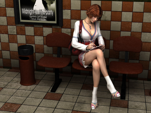 Обои картинки фото 3д, графика, people, люди, девушка, стулья