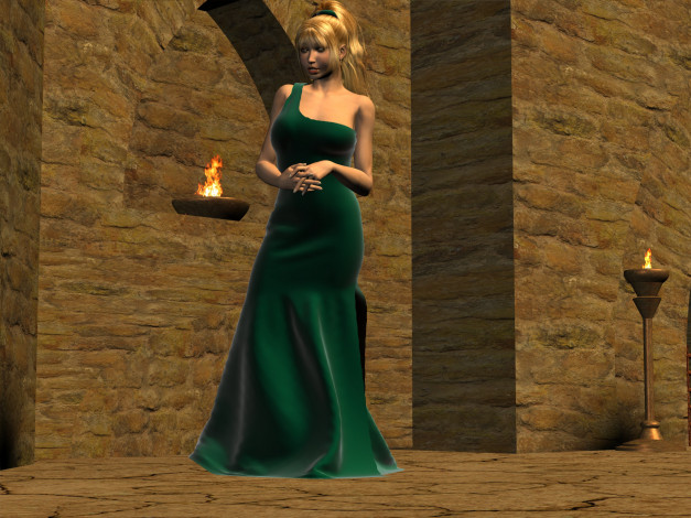 Обои картинки фото 3д, графика, people, люди, факелы, девушка