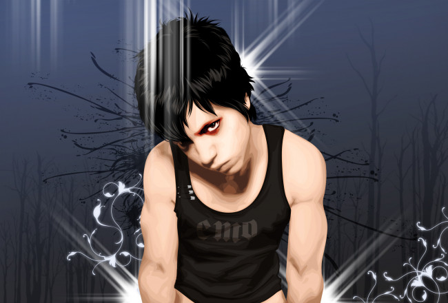 Обои картинки фото векторная, графика, взгляд, майка, парень, эмо