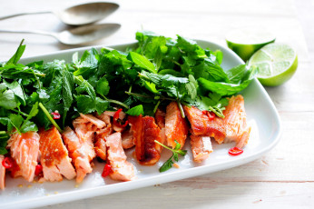 Картинка еда рыбные+блюда +с+морепродуктами лайм зелень рыба