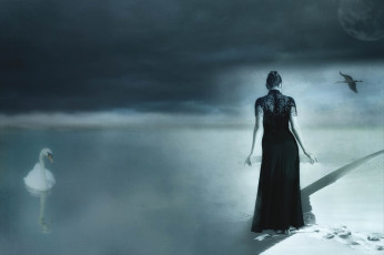 Картинка фэнтези фотоарт лебедь грусть девушка