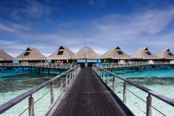 Картинка природа тропики океан лагуна бунгало мост