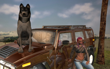 Картинка автомобили 3d+car&girl собака автомобиль девушка