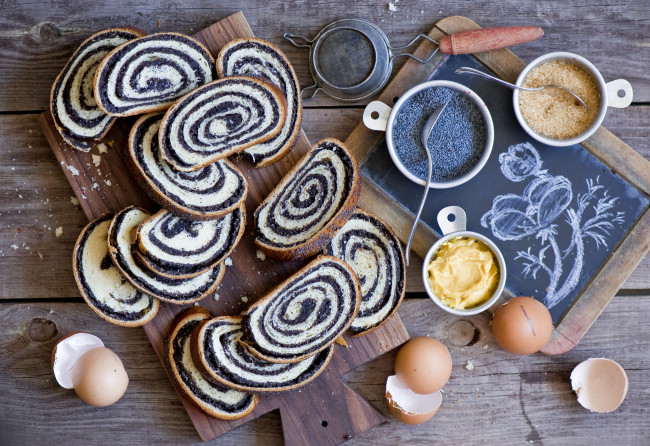 Обои картинки фото еда, хлеб,  выпечка, булка, скорлупа, сахар, мак