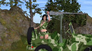 Картинка автомобили 3d+car&girl оружие фон девушка взгляд автомобиль