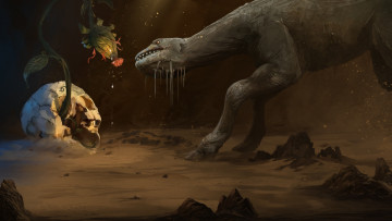 Картинка фэнтези существа песок животное череп цветок растение существо арт