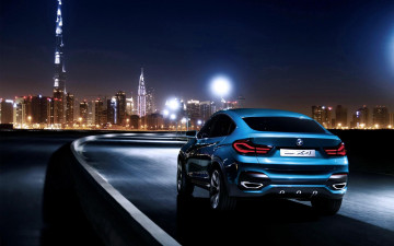 Картинка автомобили bmw бмв х4 синий дорога шоссе ночь огни город