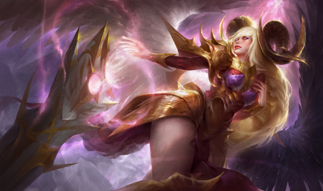 Обои картинки фото фэнтези, существа, фантастика, арт, демоница, рога, крылья, магия
