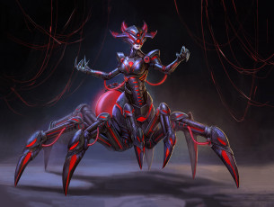 Картинка фэнтези роботы +киборги +механизмы фон существо девушка