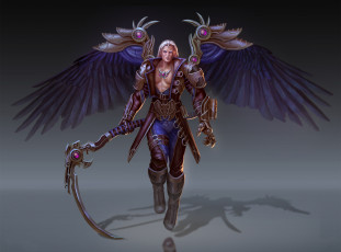 Картинка фэнтези ангелы коса мужчина фон крылья