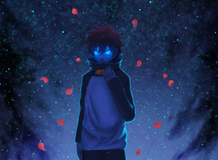 Картинка аниме kekkai+sensen парень арт kekkai sensen hikari wen leonardo watch звезды небо лепестки ночь