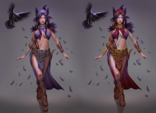 Картинка фэнтези девушки тату фон взгляд девушка ворон