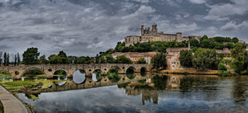 Картинка pont+vieux+y+catedral+de+st +nazaire +b& 233 ziers города -+мосты мост