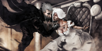 Картинка фэнтези роботы +киборги +механизмы девушка трон мужчина