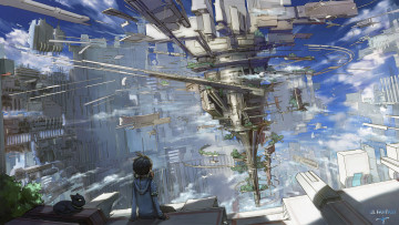 Картинка аниме город +улицы +здания фантазия