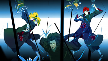 Картинка аниме naruto akatsuki сражение кукла sasori птицы art deidara