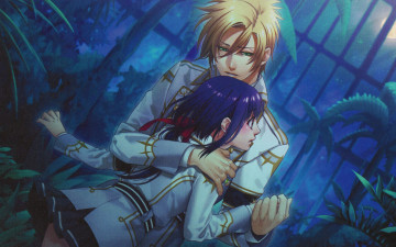 Картинка аниме kamigami+no+asobi объятия apollon agana belea оранжерея свидание ночь kamigami no asobi yone kazuki луна art yui kusanagi visual novel военная форма двое