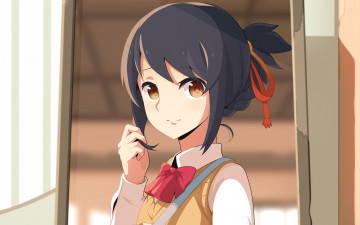 Картинка аниме kimi+no+na+wa взгляд девушка фон