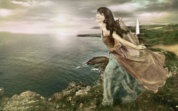 Картинка разное компьютерный+дизайн девушка море улыбка берег фон