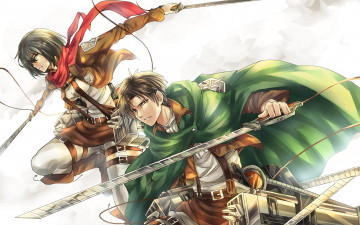 Картинка shingeki+no+kyojin аниме фон взгляд девушка