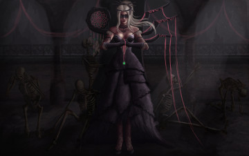 Картинка фэнтези нежить скелет фон девушка