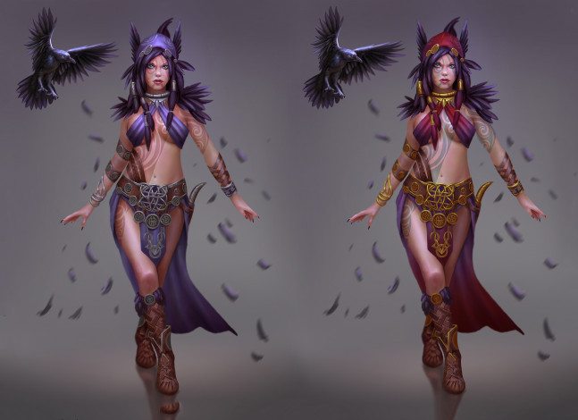 Обои картинки фото фэнтези, девушки, тату, фон, взгляд, девушка, ворон