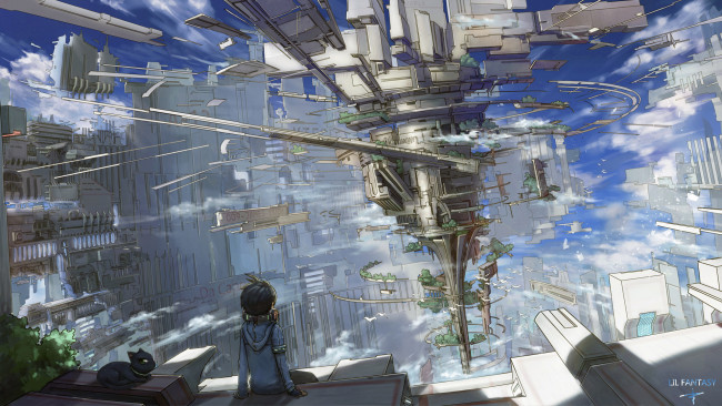 Обои картинки фото аниме, город,  улицы,  здания, фантазия