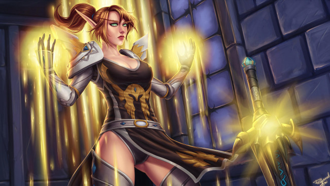 Обои картинки фото фэнтези, эльфы, взгляд, фон, девушка