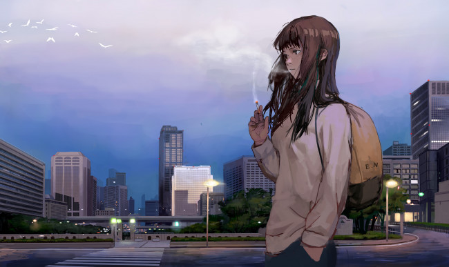 Обои картинки фото аниме, город,  улицы,  здания, emanon
