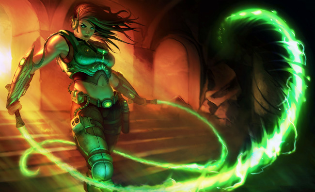 Обои картинки фото фэнтези, девушки, кнут, униформа, взгляд, фон, девушка