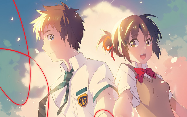 Обои картинки фото аниме, kimi no na wa, фон, взгляд, девушка