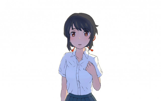 Обои картинки фото kimi no na wa, аниме, девушка, фон, взгляд