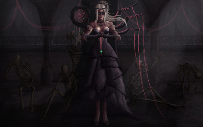 Обои картинки фото фэнтези, нежить, скелет, фон, девушка