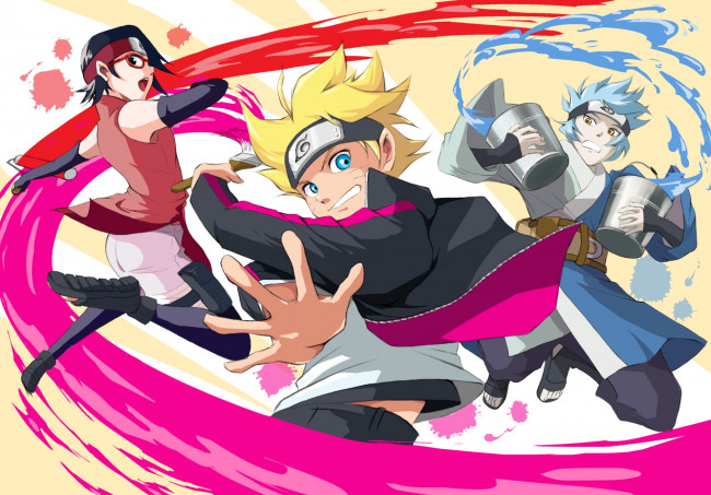 Обои картинки фото аниме, naruto, uzumaki, boruto, uchiha, sarada, mitsuki