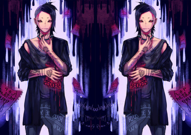 Обои картинки фото аниме, tokyo ghoul, взгляд, ута, татуировки, гуль, токийский, арт
