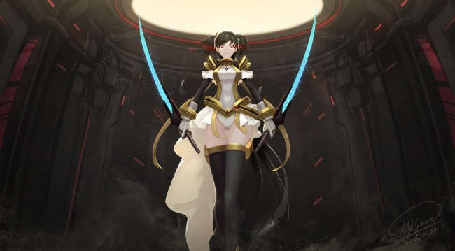 Обои картинки фото аниме, оружие,  техника,  технологии, девушка