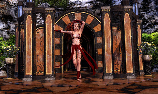 Обои картинки фото 3д графика, фантазия , fantasy, фон, взгляд, девушка