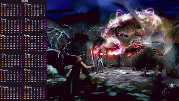 Картинка календари фэнтези женщина оружие воительница дракон крест