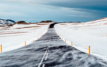 Картинка природа дороги снег зима шоссе