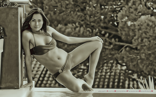 Обои картинки фото календари, компьютерный дизайн, купальник, девушка