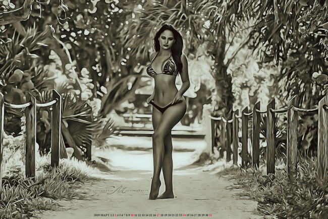 Обои картинки фото календари, компьютерный дизайн, дорога, растение, девушка