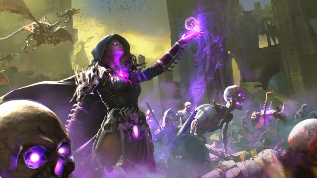 Обои картинки фото фэнтези, нежить, девушка, фон, униформа, скелет, магия