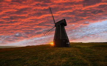 обоя разное, мельницы, закат, мельница, облака